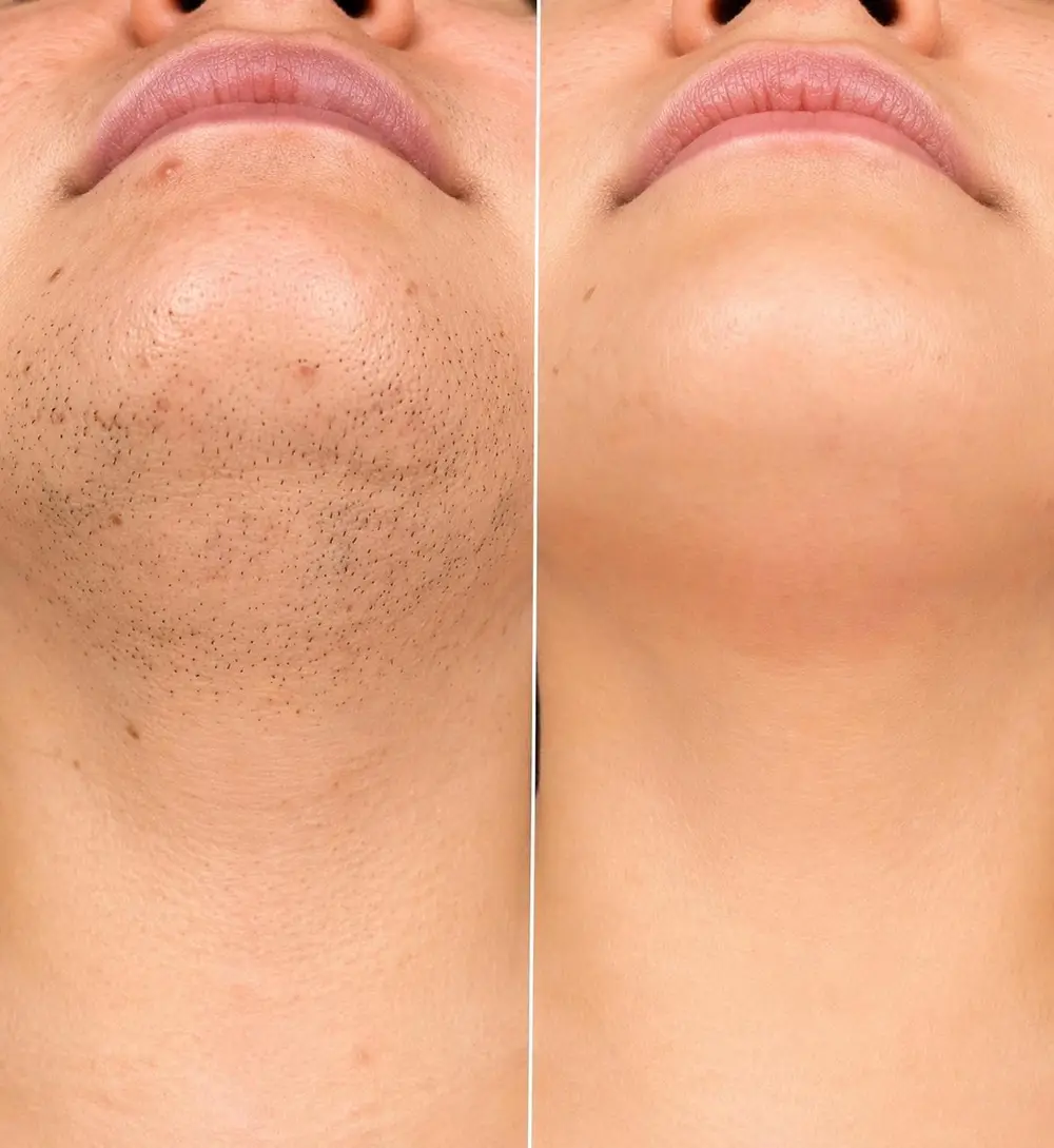 Under-neck laser hair removal before and after at ELIIXA